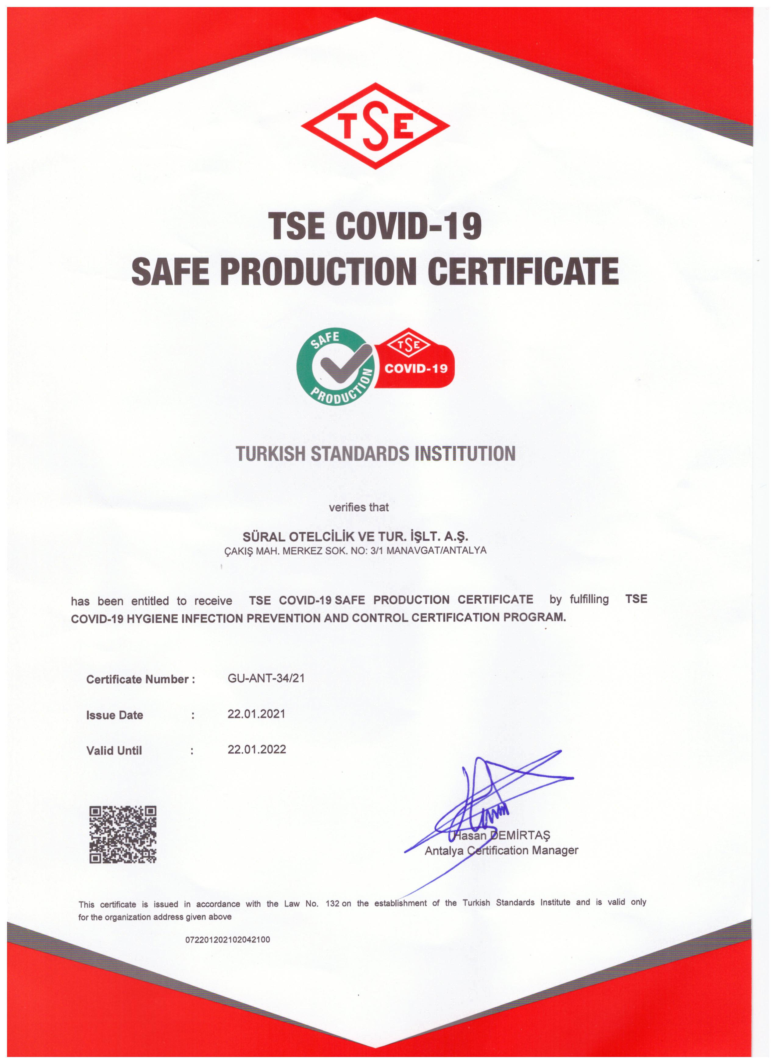 Safe Production Certificate